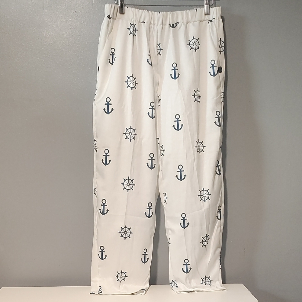 Nautical Print Women's White Sailor Pants - Picture 4 of 17